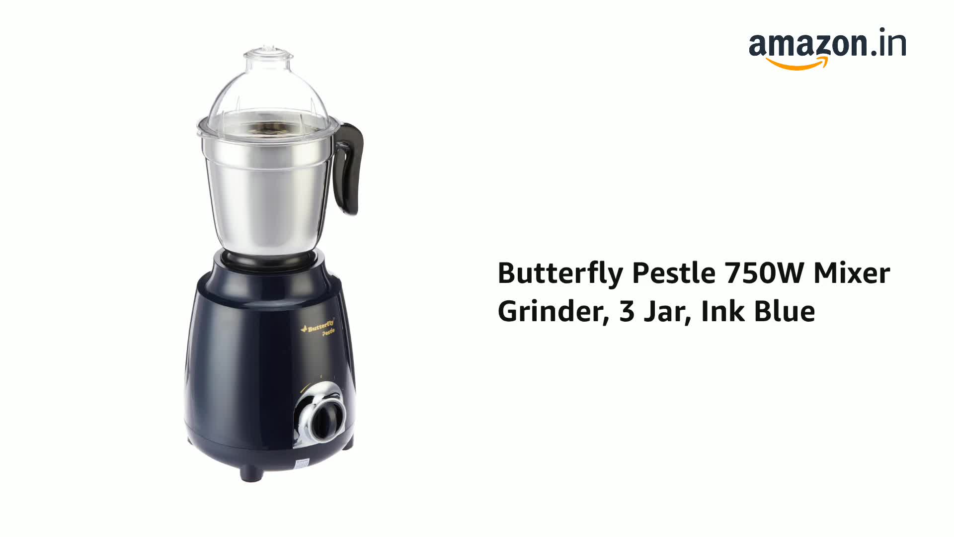 Buy Butterfly Pestle 750W Mixer Grinder, 3 Jar, Ink Blue Online at